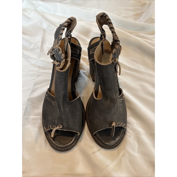 Farylrobin Shoes - Farylrobin‎ Loki Full Leather Chunky Heel Sandal Womens Size 7.5 Gray Black